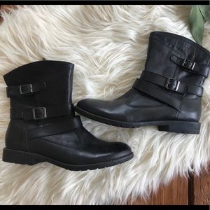 Leather buckle ankle boots